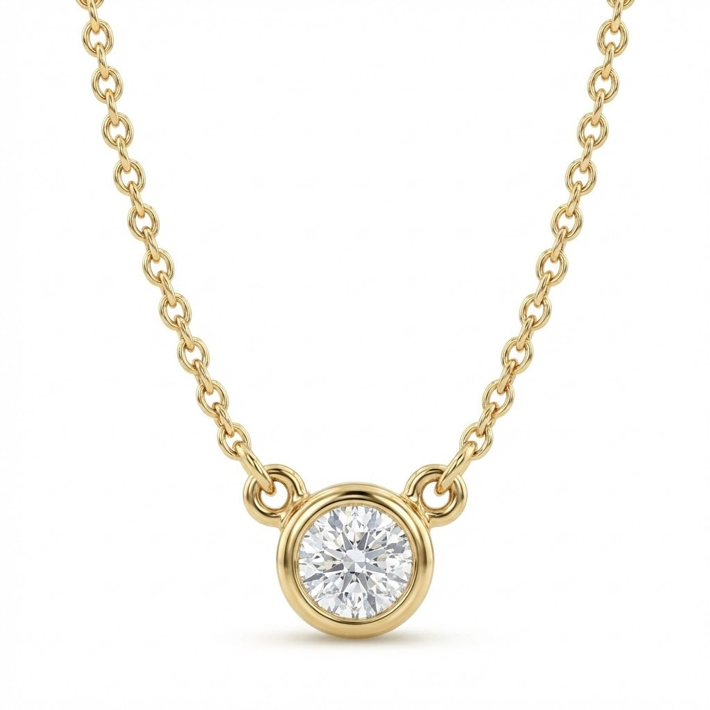 Bezel Set Round Diamond Solitaire Pendant on Cable Chain – 0.31cttw