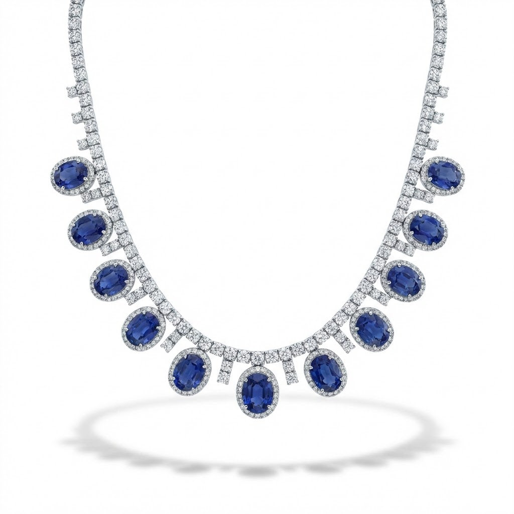 Blue Sapphire and Diamond Necklace 42.48ct + 16.06ct