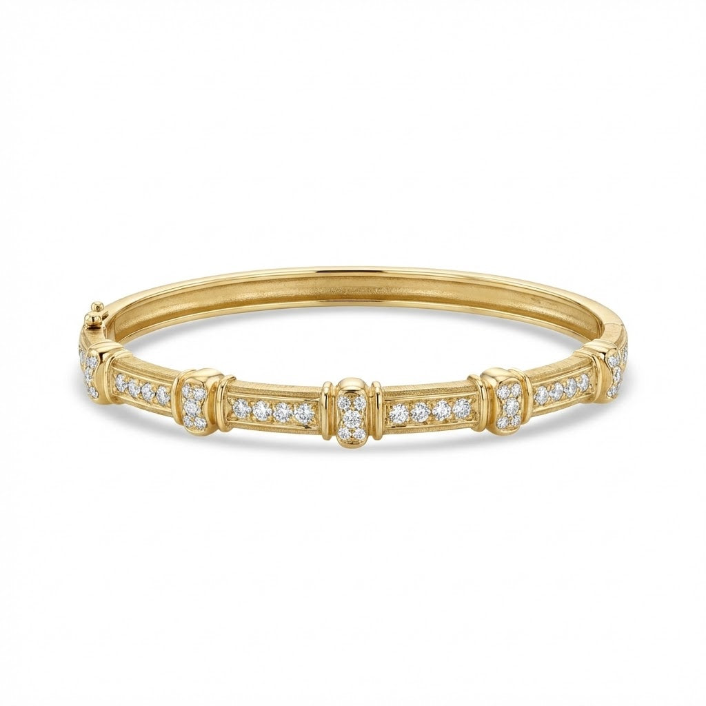 “Constantine” Pavé Diamond Engraved Bangle Bracelet 0.85cttw
