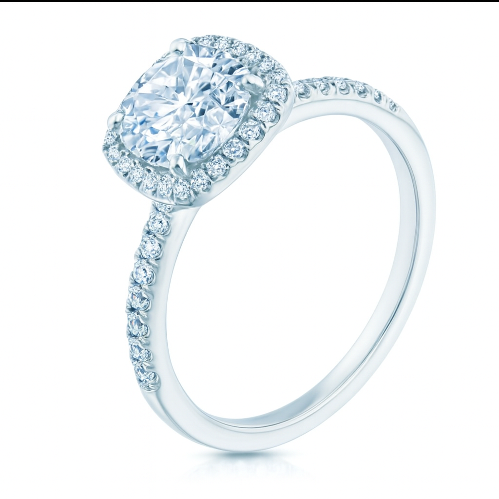 Cushion Halo Engagement Ring in 14K White Gold with 0.47 ct Total Diamond Weight for a Round Center Stone (Center Stone Not Included)