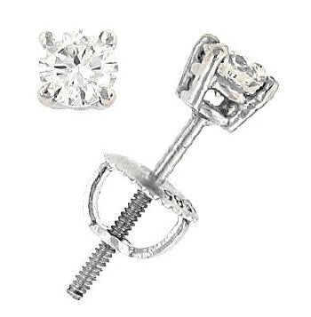 14K White Gold Round Brilliant Diamond Stud Earrings .53cttw (H/SI2)
