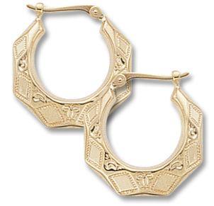 14K Yellow Gold Diamond-Cut Hoop Earrings