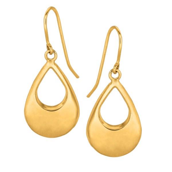 14K Yellow Gold Polished Hollow Drop Dangle Earrings