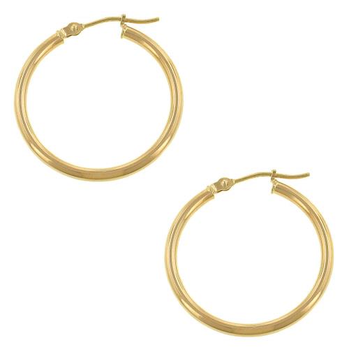 14K Yellow Gold Polished Hoop Earrings (2mm x 1in)