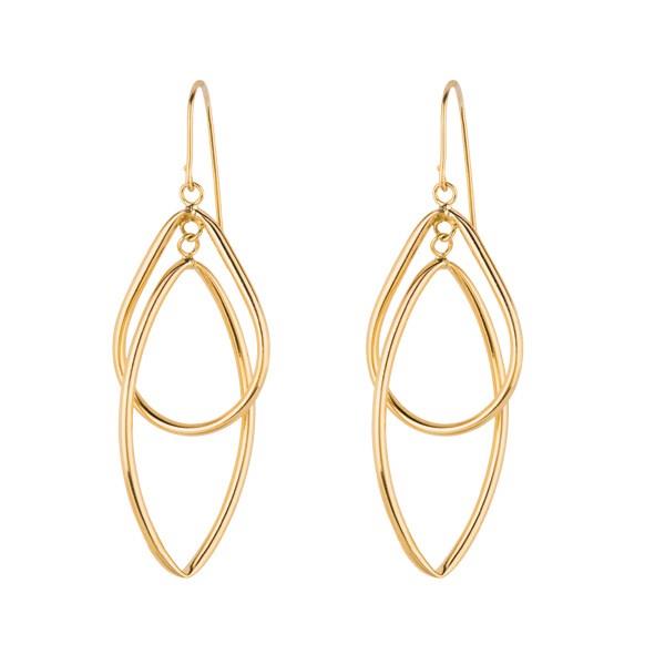 14K Yellow Gold Oval and Drop Interlocking Dangle Earrings