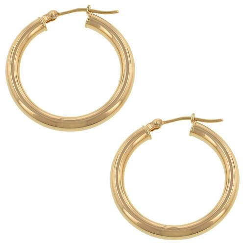 14K Yellow Gold Polished Tube Hoop Earrings (3mm x 1in)