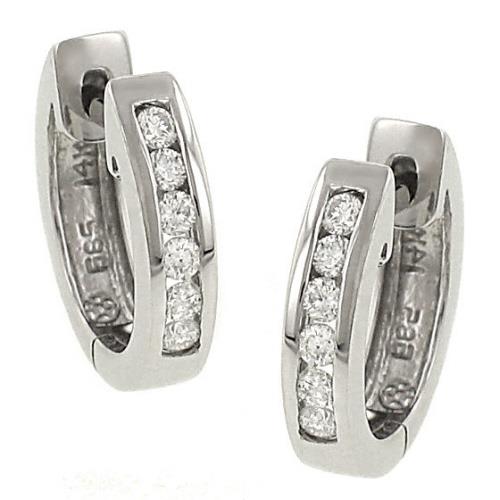 14k White Gold Diamond Hoop Earrings 0.15cttw
