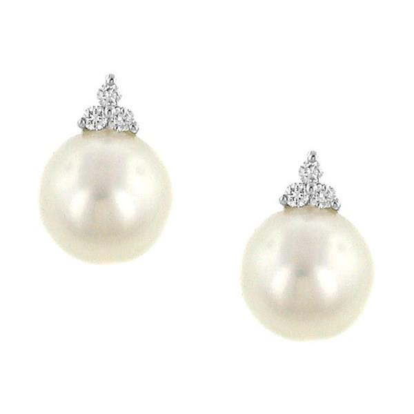18k White Gold Cultured Pearl and Diamond Stud Earrings 0.06ct