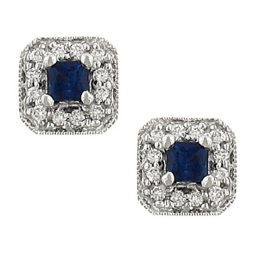 14K White Gold Sapphire and Diamond Halo Stud Earrings