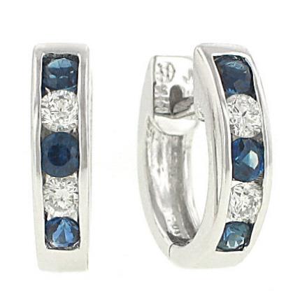 14K White Gold Sapphire and Diamond Hoop Earrings