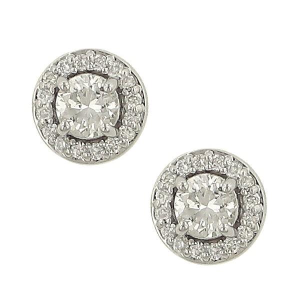 1.81cttw Round Diamond Stud Earrings with Pave Halo in 14K White Gold Total Diamond Weight: 2.23cttw