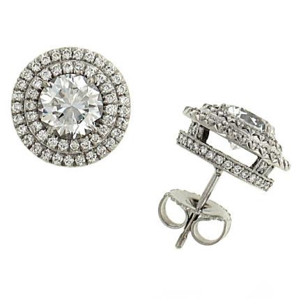 Pave Diamond Halo Style Earring Mountings Diamond 1.25cttw (center Stones Not Included)