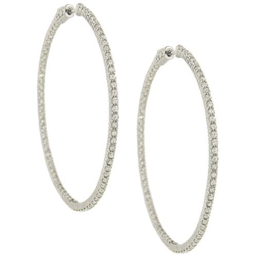 50mm Shared Prong Diamond Hoop Earrings in 14K White Gold 3.10 Carats Total Weight – 150 Round Diamonds