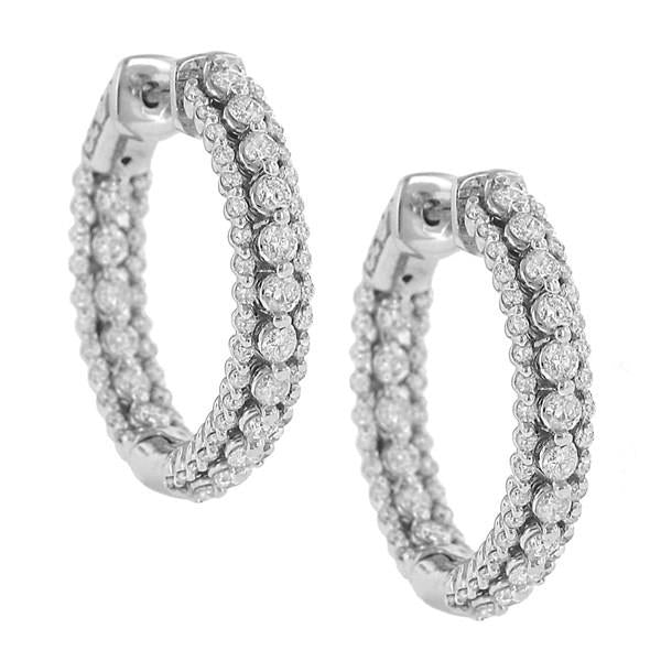 3-Row Diamond Hoop Earrings in 14K White Gold 2.27 Carats Total Weight – 156 Round Diamonds