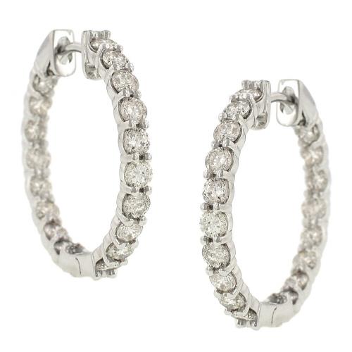 25mm Diamond Hoop Earrings in 14K White Gold 3.24 Carats Total Weight – Shared Prong Set