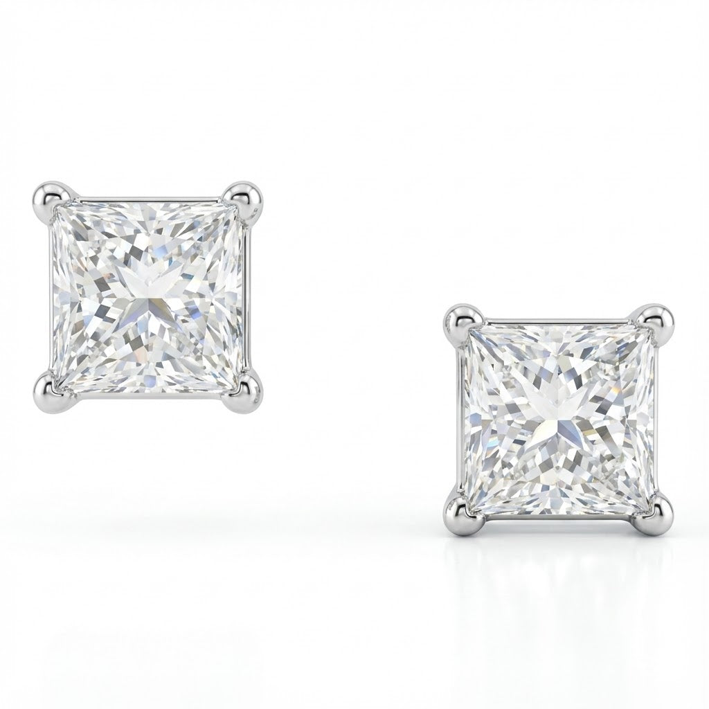2.04cttw Princess Cut Diamond Stud Earrings in 14K White Gold EGL USA Certified E–F Color, VVS2–VS2 Clarity