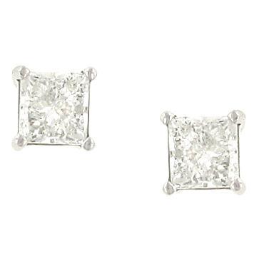 2.04cttw Princess Cut Diamond Stud Earrings in 14K White Gold EGL USA Certified E–F Color, VVS2–VS2 Clarity