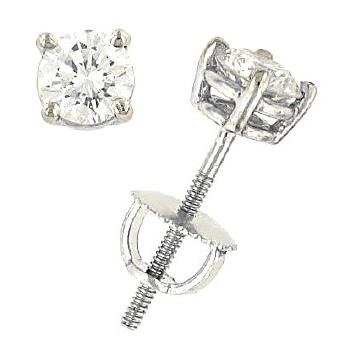 14K White Gold Round Diamond Stud Earrings .75cttw (I–J/I1)