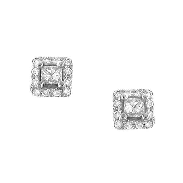 Princess Cut and Pavé Diamond Stud Earrings in 14K Gold (0.28cttw Diamonds – IJ/SI3)