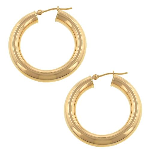 14K Gold 5mm Plain Polished Tube Hoop Earrings (4.50 Grams)
