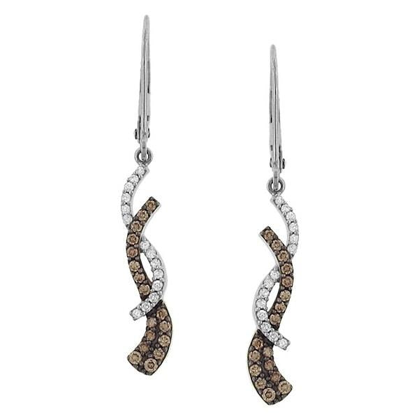 Champagne and White Diamond Fancy Twist Dangle Earrings in 14K Gold (.50cttw Diamonds, 62 Stones)