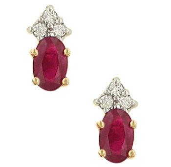 Oval Red Ruby Earrings with Round Diamond Accents in 14K Gold (1.21cttw Total Gemstone and Diamond Weight)