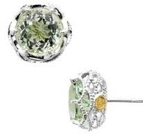 Tacori 18k925 Seafoam Mint Prasiolite Stud Earrings with Crescent and Milgrain Detail 3.70cttw