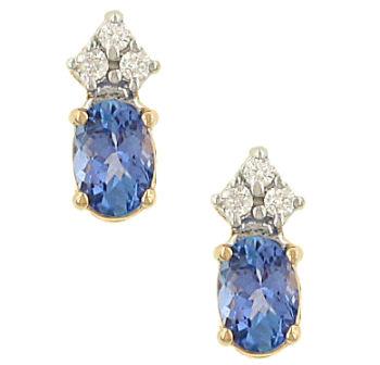 Oval Tanzanite and Diamond Earrings in 14K Gold (.87cttw Total – Tanzanite .78cttw, Diamonds .09cttw)