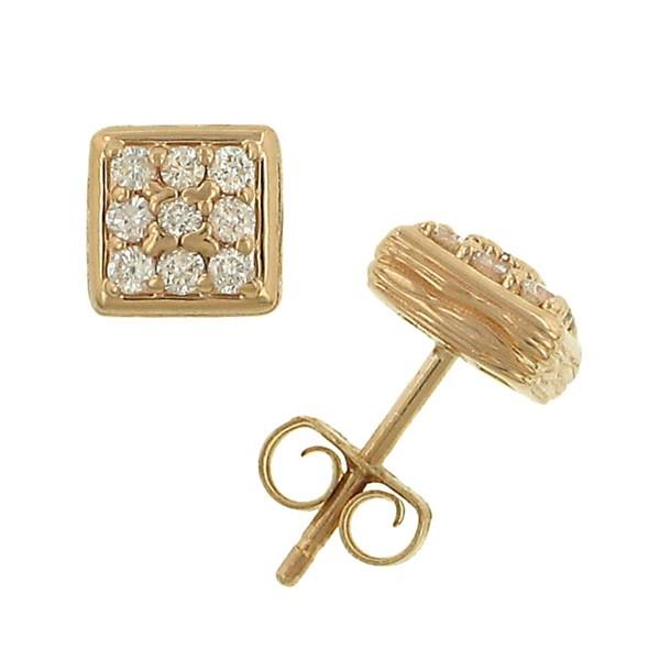 14K Yellow Gold 18-Stone Square Diamond Earrings .36cttw