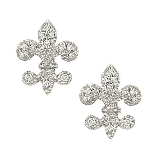 18K White Gold Pavé Fleur-de-Lis Diamond Stud Earrings (.15cttw Total – Diamonds)
