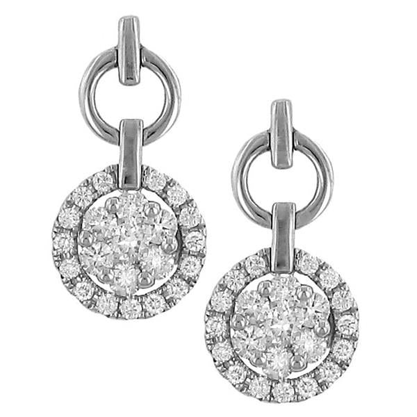 14K White Gold Floral Illusion and Pavé Diamond Dangle Earrings (.58cttw Total – Diamonds, G/H color, SI2 clarity)
