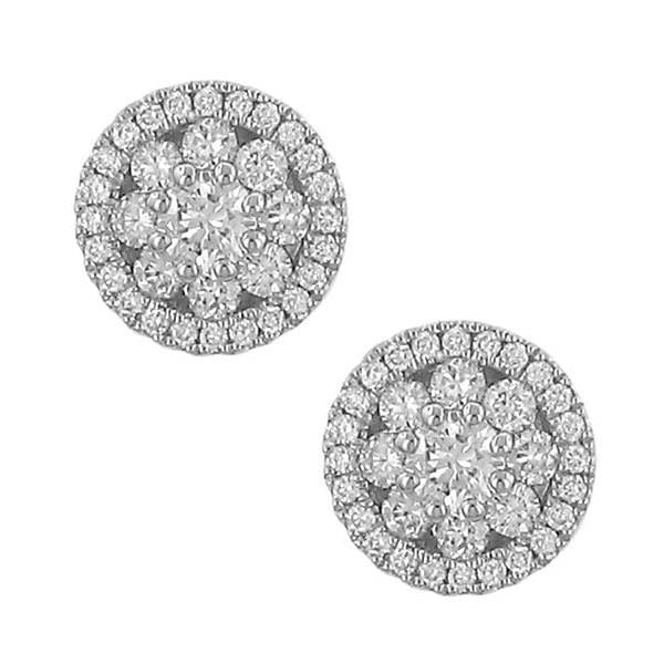 14K Gold Diamond Halo Flower Stud Earrings (.78cttw Total – Diamonds)