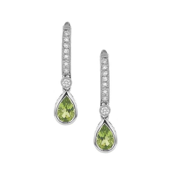 14K Gold Peridot and Diamond Drop Hoop Earrings (.94cttw Total – Peridot .80cttw, Diamonds .14cttw)