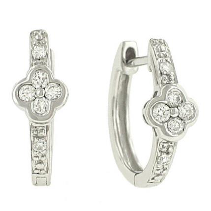 14K Gold Floral Diamond Hinged Hoop Earrings (.15cttw Diamonds)