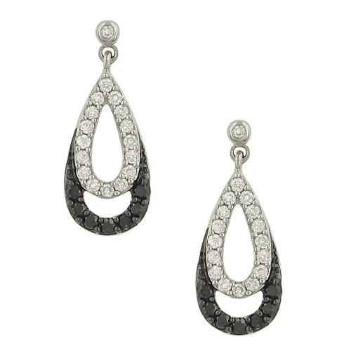 14K Gold Black and White Pavé Diamond Teardrop Dangle Earrings (.50cttw Diamonds)