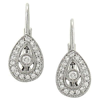 14K Gold Pear-Shaped Pavé Diamond Dangle Earrings with Round Center (.28cttw Diamonds)