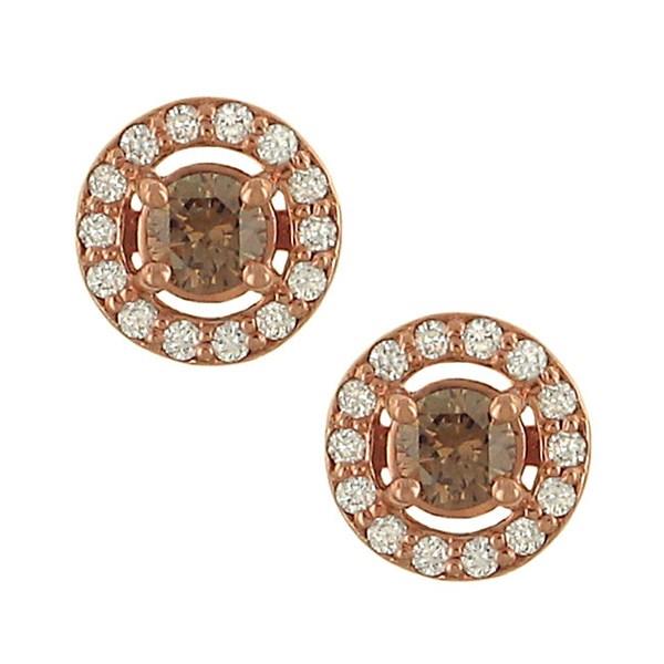 14K Gold Champagne and White Diamond Halo Stud Earrings (.62cttw Diamonds)