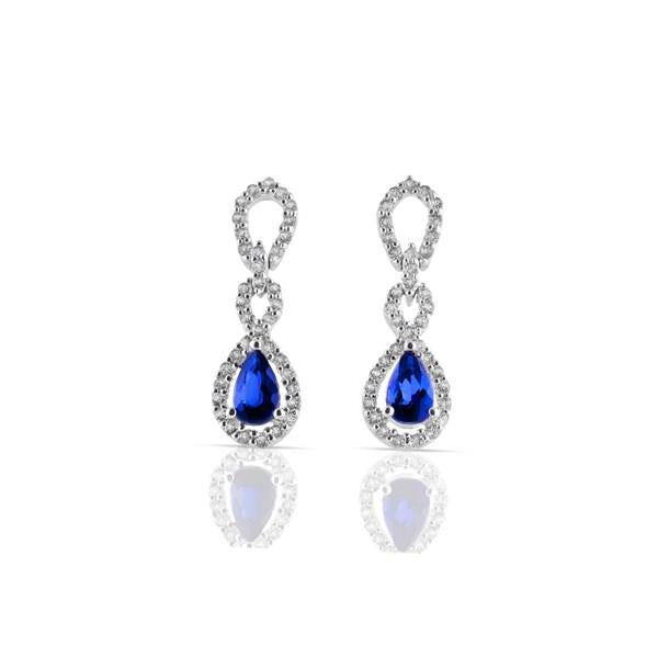 14K Gold Blue Sapphire and Diamond Fancy Twist Dangle Earrings (.56cttw Sapphires / .32cttw Diamonds — .88cttw Total)