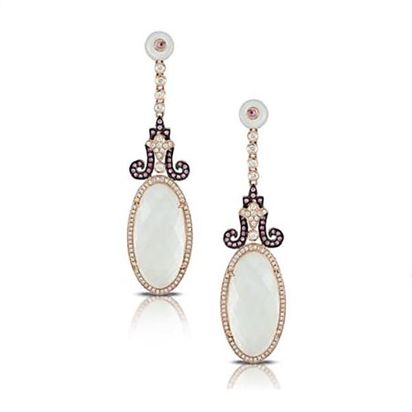 14K Gold Pink Sapphire, Diamond, and White Mother of Pearl Cascade Earrings (.40ct Pink Sapphire / Mixed Gemstones)