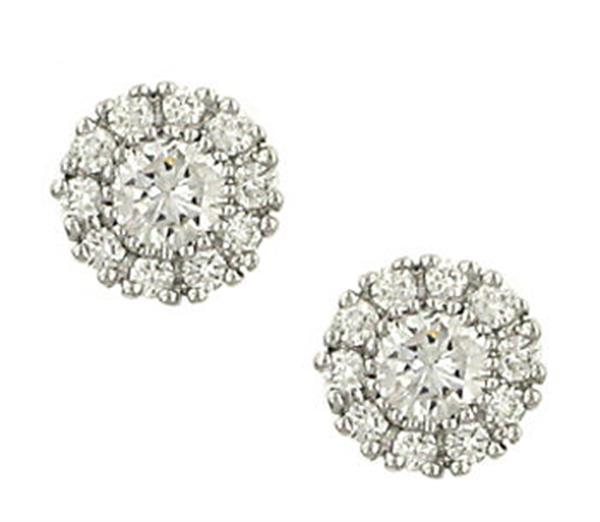 14K White Gold Pavé Diamond Halo Stud Earrings .59cttw