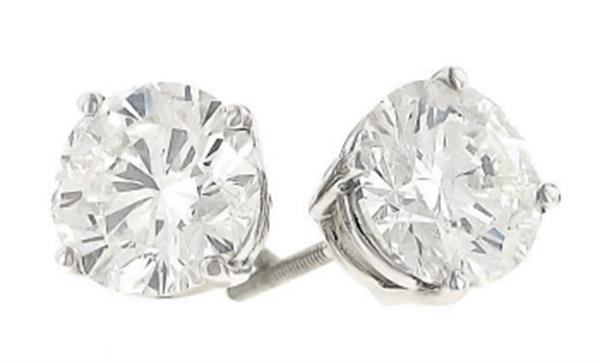 14K White Gold Certified Round Diamond Stud Earrings 2.00cttw