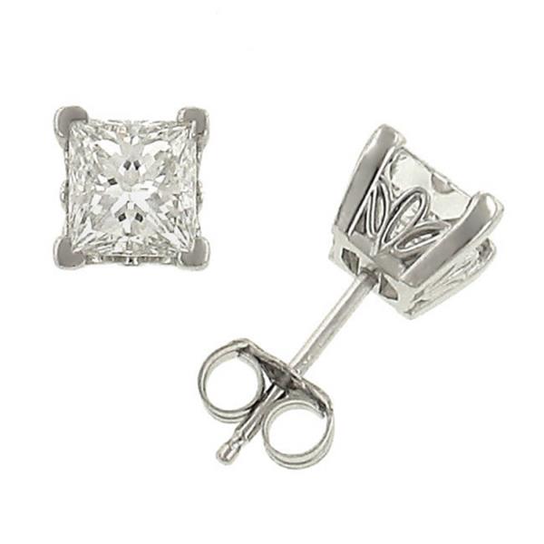 14K White Gold Certified Princess Cut Diamond Stud Earrings 1.43cttw