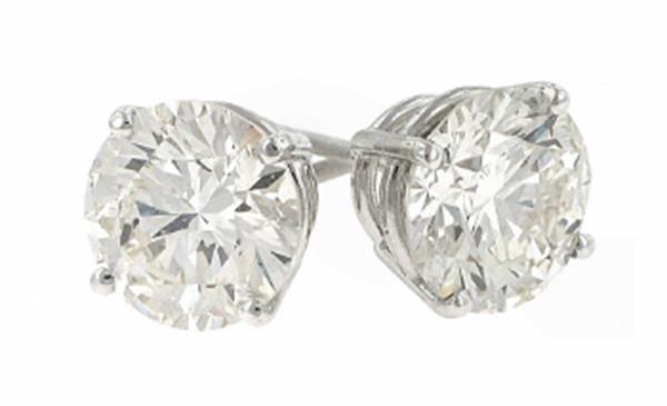 14K White Gold Certified Round Diamond Stud Earrings 6.09cttw
