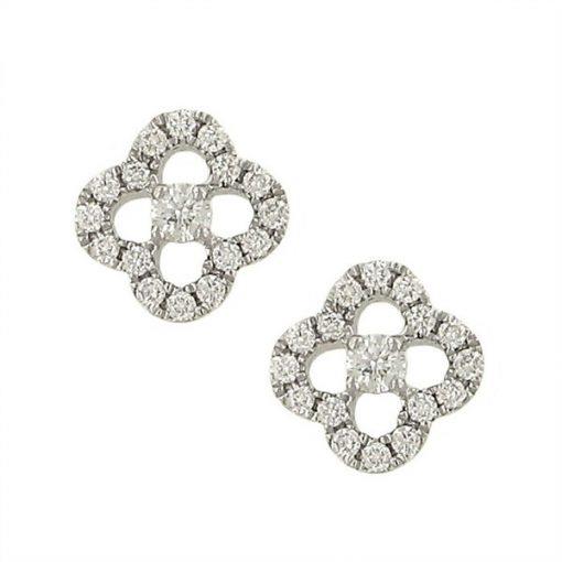 14K Gold Flower Design Diamond Earrings