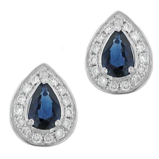 14K Gold Pear-Shaped Sapphire and Diamond Halo Earrings