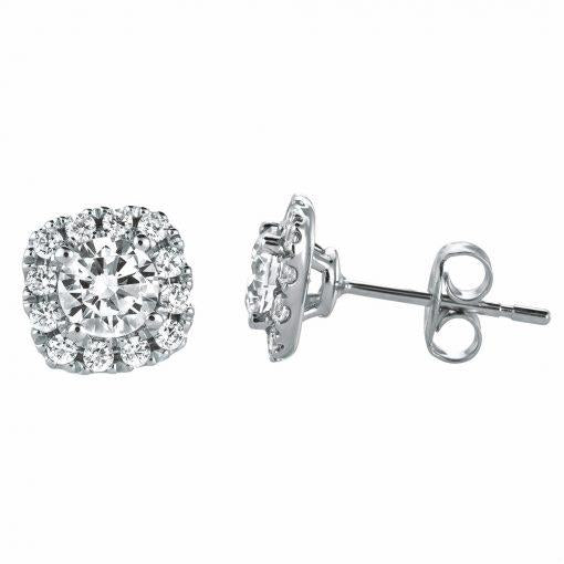 14K Gold Cushion Halo Pavé Diamond Stud Earrings