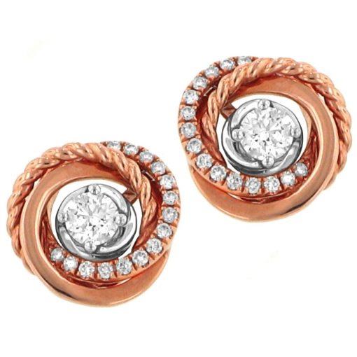 14K Gold Diamond Stud Earrings with Twisted Rope and Pavé Diamond Earring Jackets