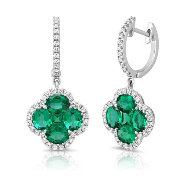 18k white gold earring with 8 oval emeralds, 2 princess cut emeralds, 80 round diamonds approximate weight of 1.4ct oval emeralds, 0.23ct princess cut emeralds, 0.35ct round diamonds