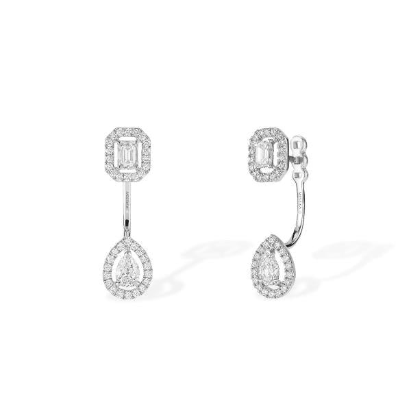 18K White Gold Pear and Emerald Diamond Drop Earrings