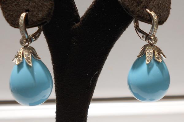 14K White Gold Aqua Teardrop Earrings with Diamond Accents .25cttw